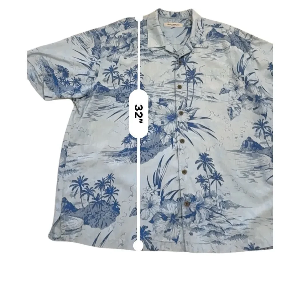 Tommy Bahama Blue Silk Tropical Print Men's Shirt